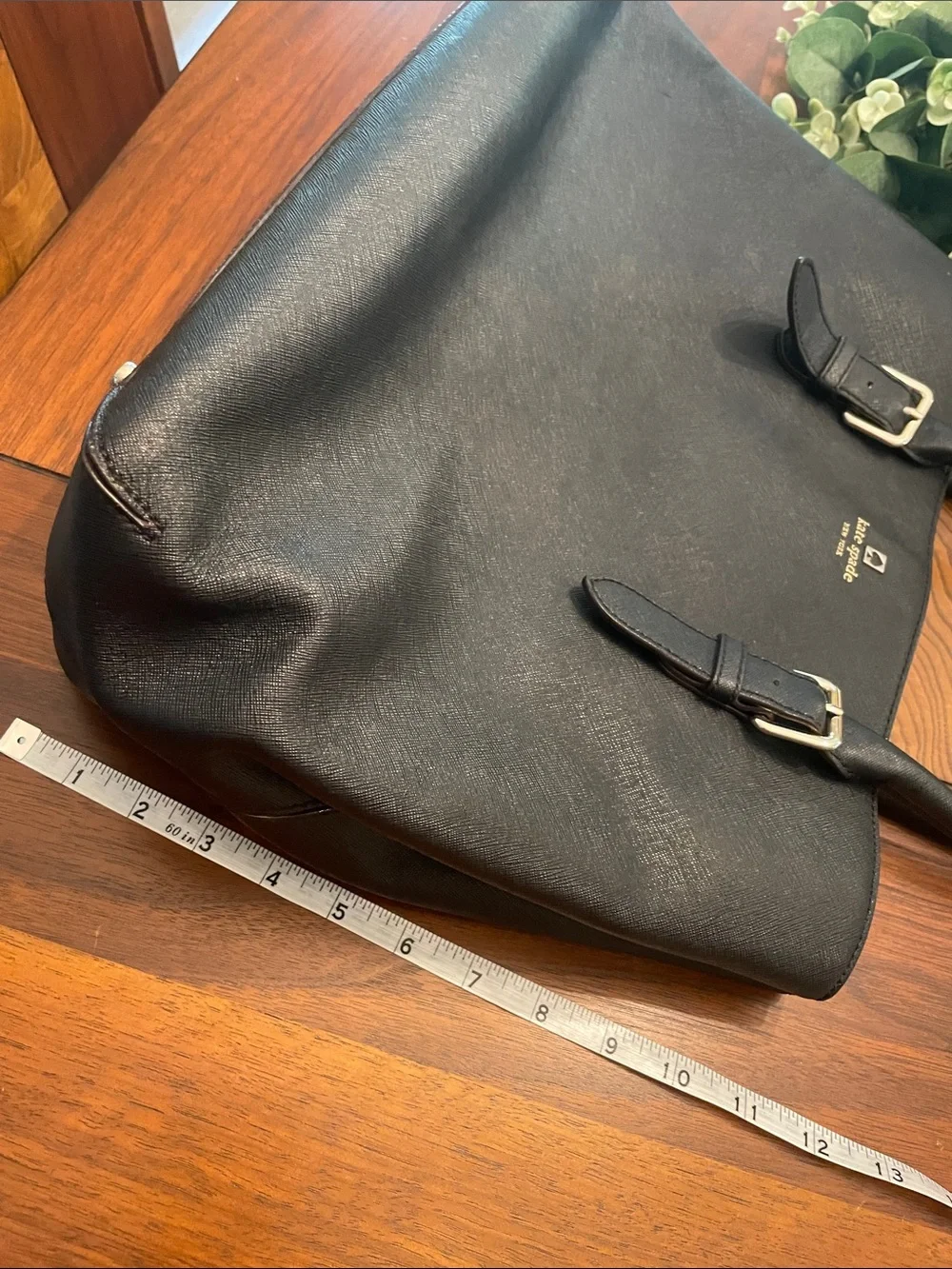 kate spade Black Saffiano Leather Tote with Gold Logo C66